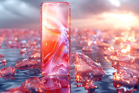 水中浮现的流体手机背景图片