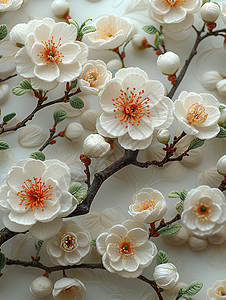 白色绣面绽放盛开的花朵图片
