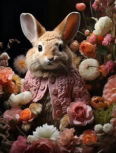 粉红兔子的绣花图片