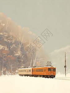 森林中行驶的列车绘画图片