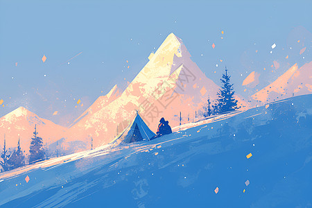 冬季山脉上的帐篷背景图片