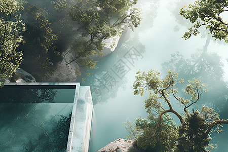 森林中的河流泳池图片