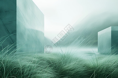 绿色草丛上的建筑图片
