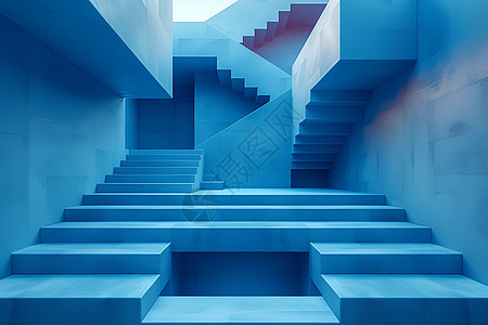 建筑中的蓝色楼梯图片
