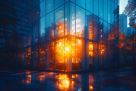 城市中的玻璃建筑物图片