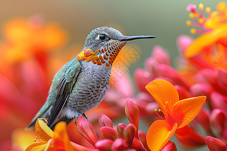 花卉中的小鸟背景图片