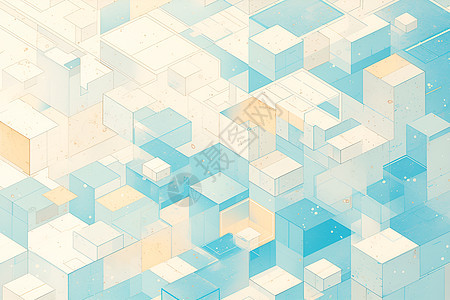 蓝白色渐变立体方块城市图片