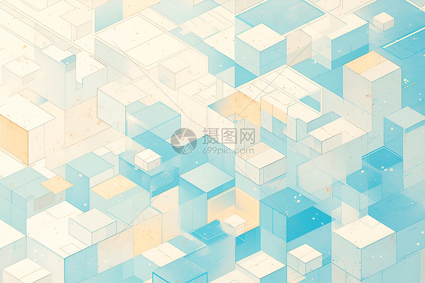 蓝白色渐变立体方块城市图片