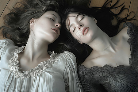 两个女孩躺在地板上睡觉图片