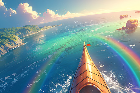 穿越彩虹的小艇图片