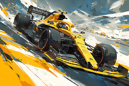 极速赛道上的黄色赛车图片