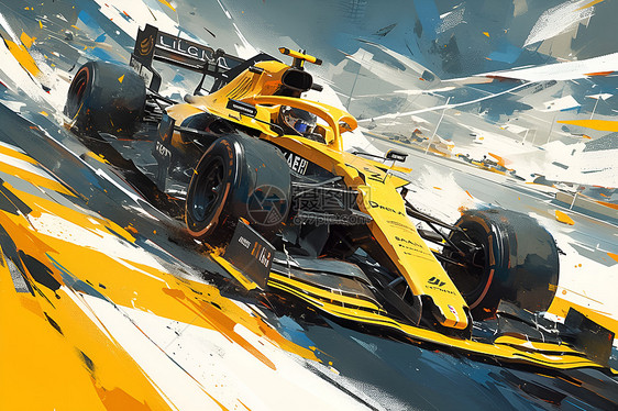 极速赛道上的黄色赛车图片