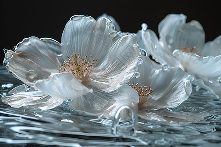 水滴点缀的花朵图片