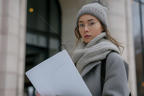 拿着文件夹的女士图片