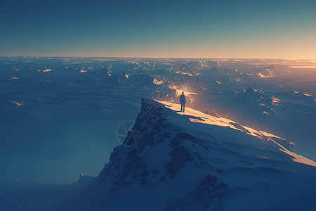 冰雪冰山背景悬崖上的探险者插画