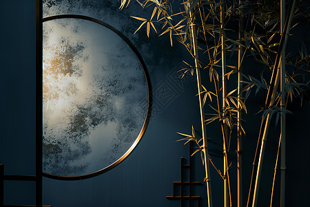 月夜下的竹子设计图片