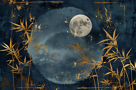 月夜幽静金竹框架图片