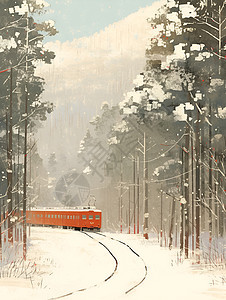 穿越森林的红色火车图片