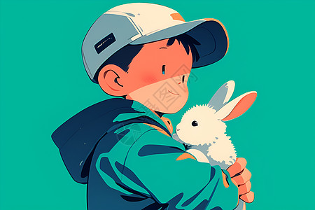 男孩抱着兔子背景图片