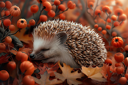 温暖秋日的刺猬高清图片