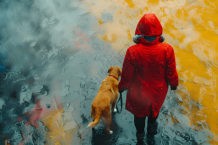 雨中遛狗的人背景图片