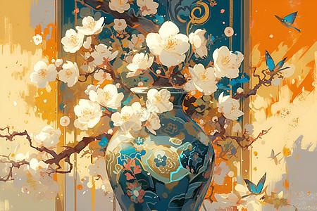 白梅花和花瓶图片