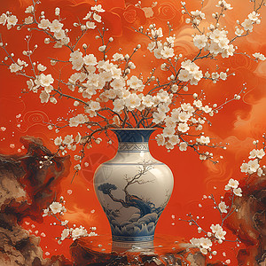 白花瓶红墙的细腻之美图片