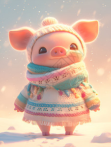 冰雪中的可爱小猪背景图片