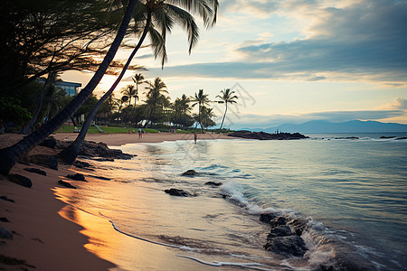 海滩上的黄昏景色图片