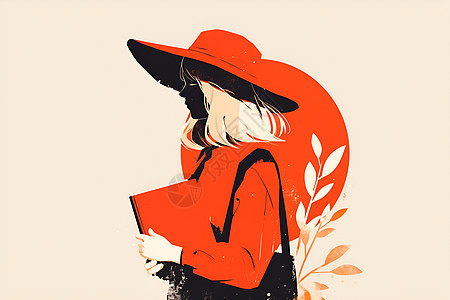 红帽女孩与书籍图片