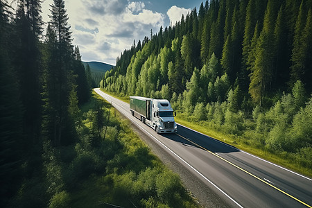 公路行驶森林公路上驶过的货车背景