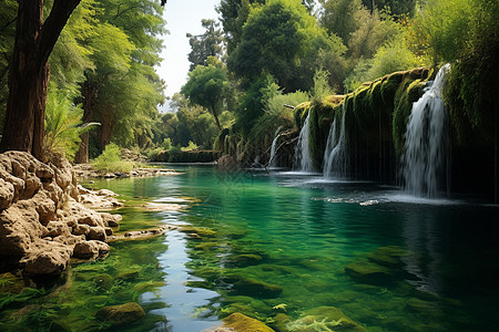 碧绿流水安塔利亚库尔舍恩卢瀑布中的山水画图片
