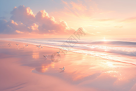 清晨海滩的宁静背景图片
