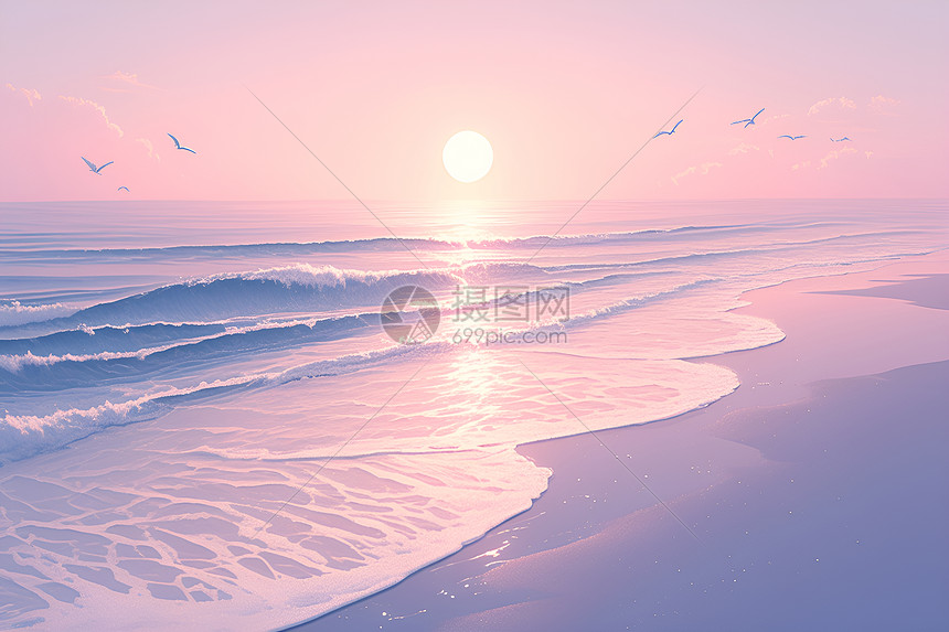 日出唯美沙滩图片