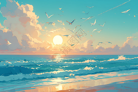 海岸日出的阳光背景图片