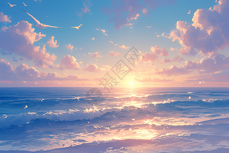 大海风景海岸的清晨插画