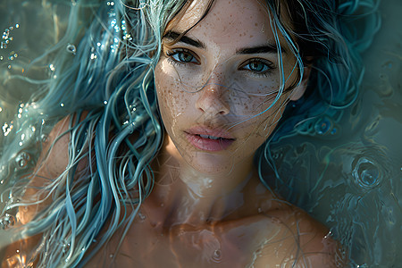 海洋中的蓝发女神图片