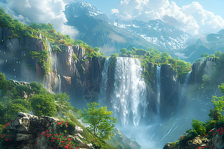峡谷中的瀑布高清图片