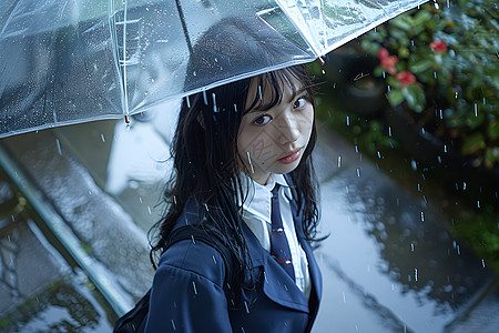 雨中少女图片