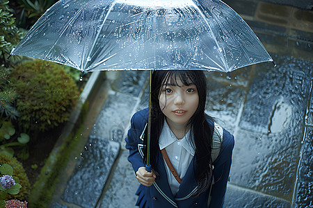 雨中的学生图片