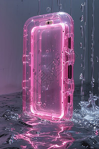 水面上的粉色手机壳图片