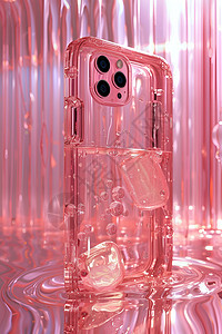 水中的粉色手机壳图片