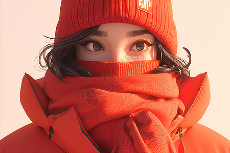 冬日红衣女子图片