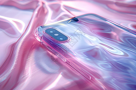 粉色丝绸上的手机壳背景图片