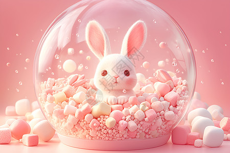 粉色雪球中的小兔子图片