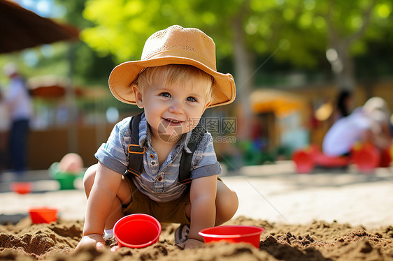 欢乐沙井中的小男孩图片