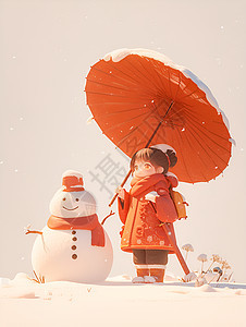小女孩与雪人图片