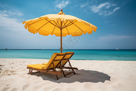 海滩上的遮阳伞和躺椅高清图片