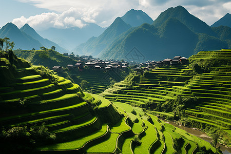 龙脊梯田青山绿水美丽之地背景