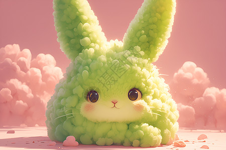 粉色背景的糖棉兔图片